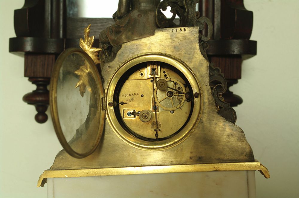Francja XIX brąz złocony ogniowo nr 5 MOLIERE zegar stojący kominkowy