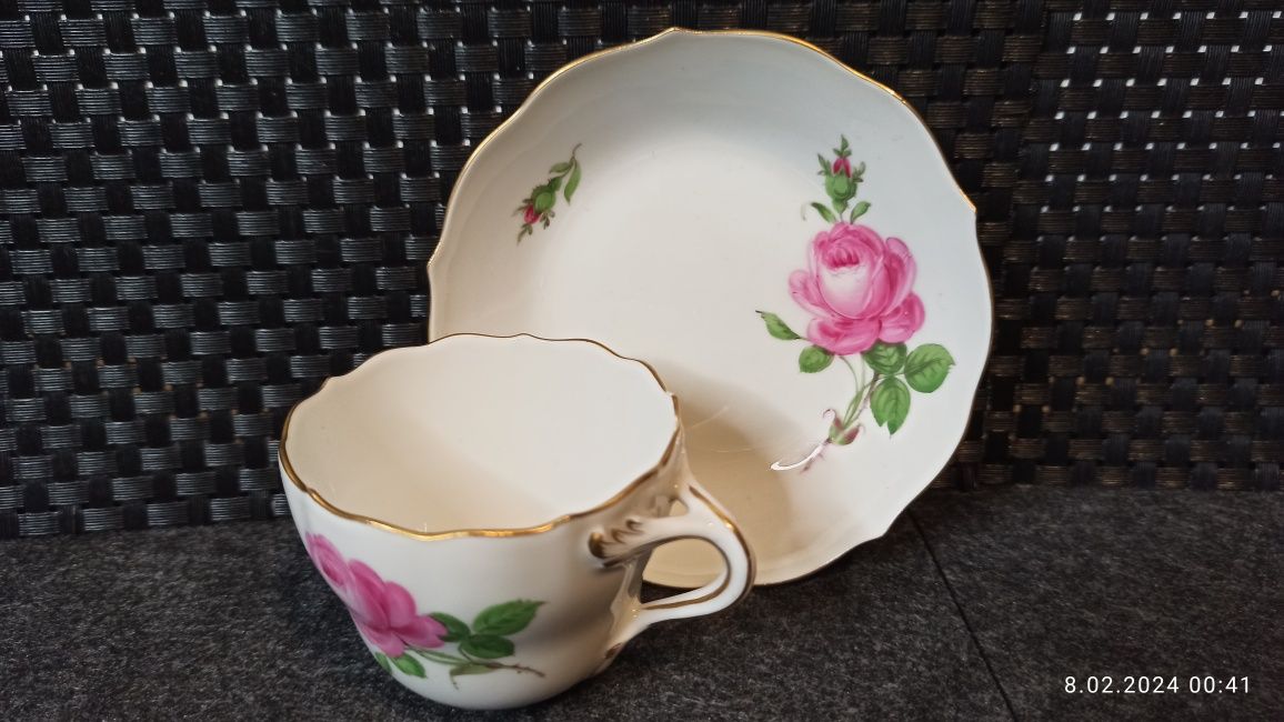 Porcelana MEISSEN DUO Mokka Miśnia Dekor Róża Miśnia  Kolekcjonerska