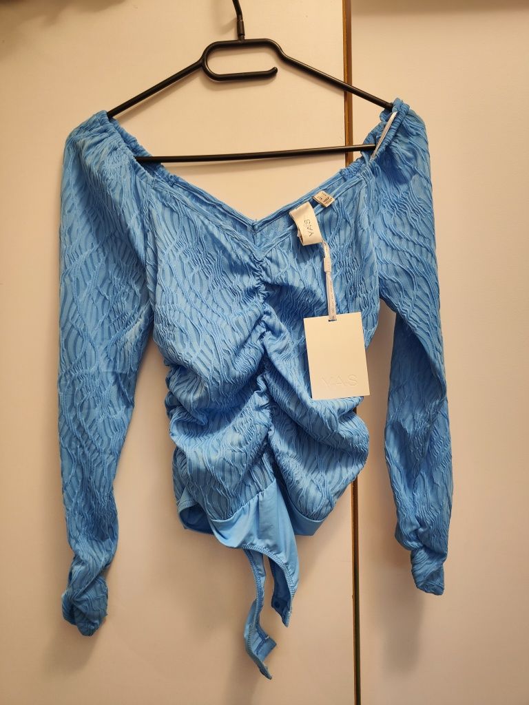 Błękitne body z marszczeniem nowe z metką Y.A.S niebieskie body S 36