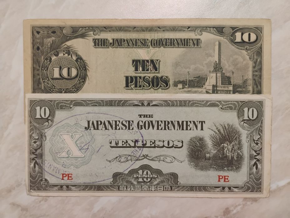 Banknoty Filipiny - 2 szt. po 10 pesos z  1942/1943r okupacja japońska