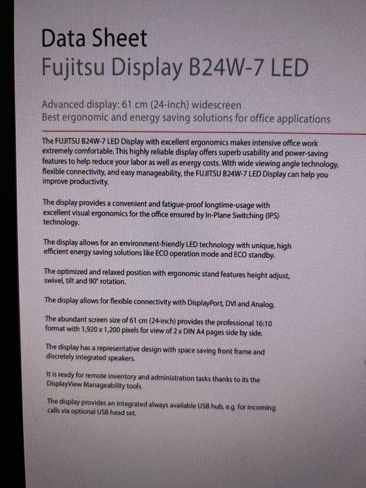 Vendo monitor 24-inch Fujitsu B24W-7 1920 x 1200 LCD Monitor
