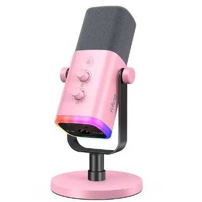 Microfone Dinâmico Rosa FIFINE XLR RGB Podcast e Streaming PS4/PS5/PC