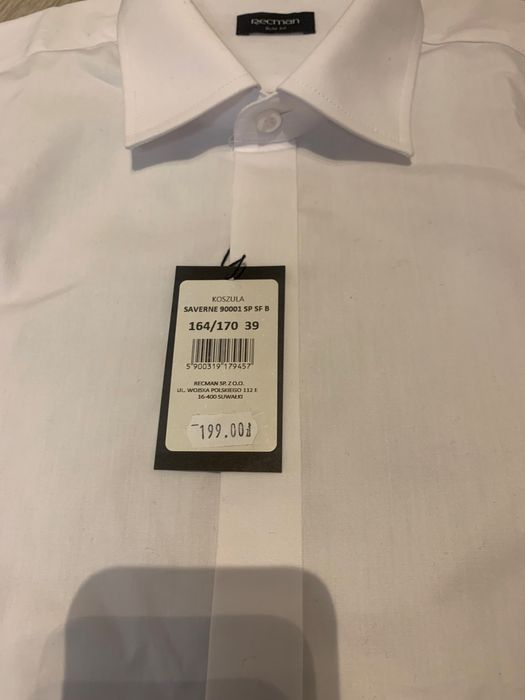 Biała koszula recman slim fit z mankietem na spinki