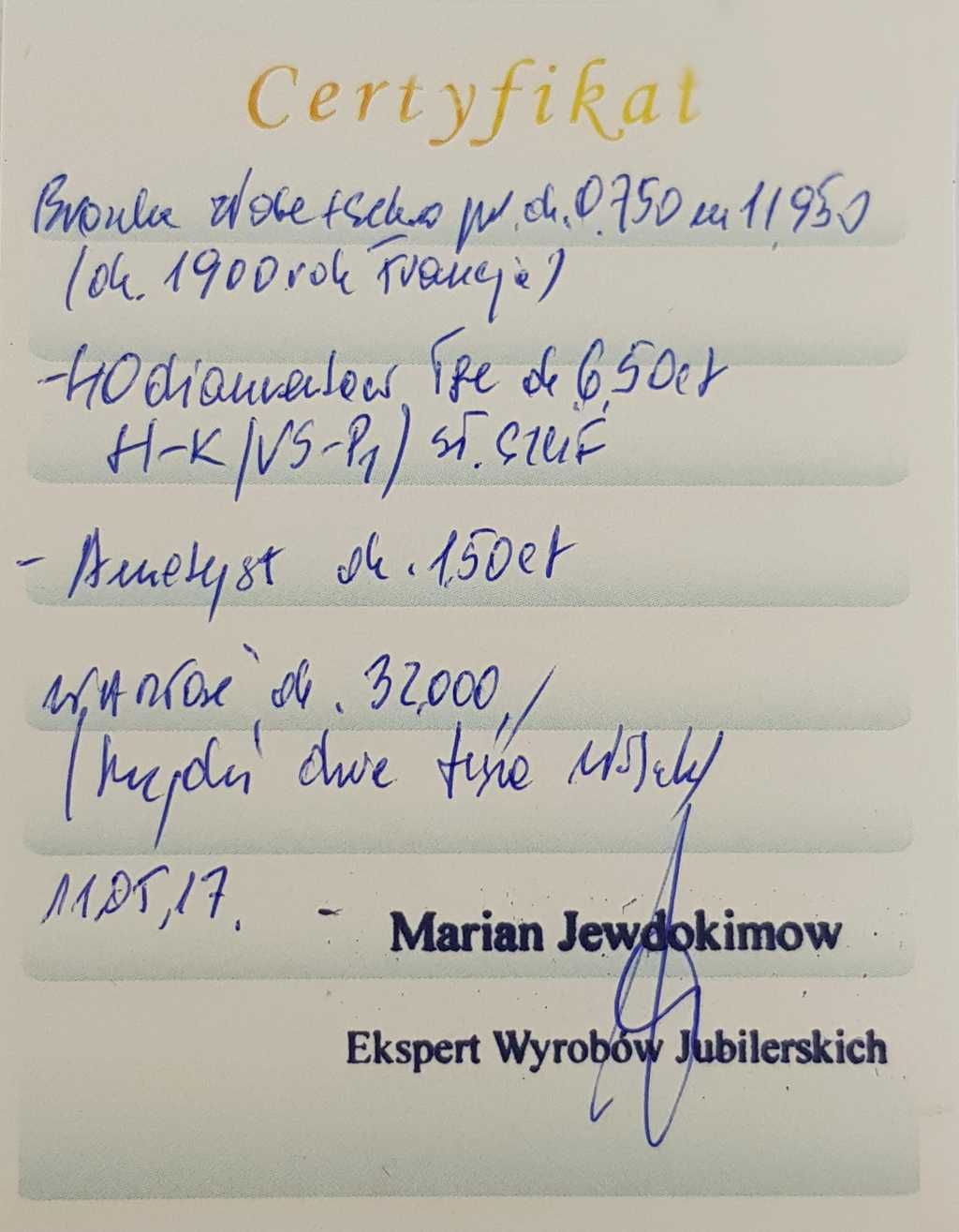 Złota broszka z diamentami oraz ametystem z ok. 1900 roku - Paryż