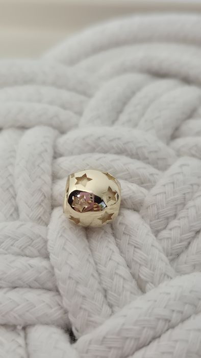 Nowy złoty charms do bransoletki typu Pandora gładka kulka gwiazdki