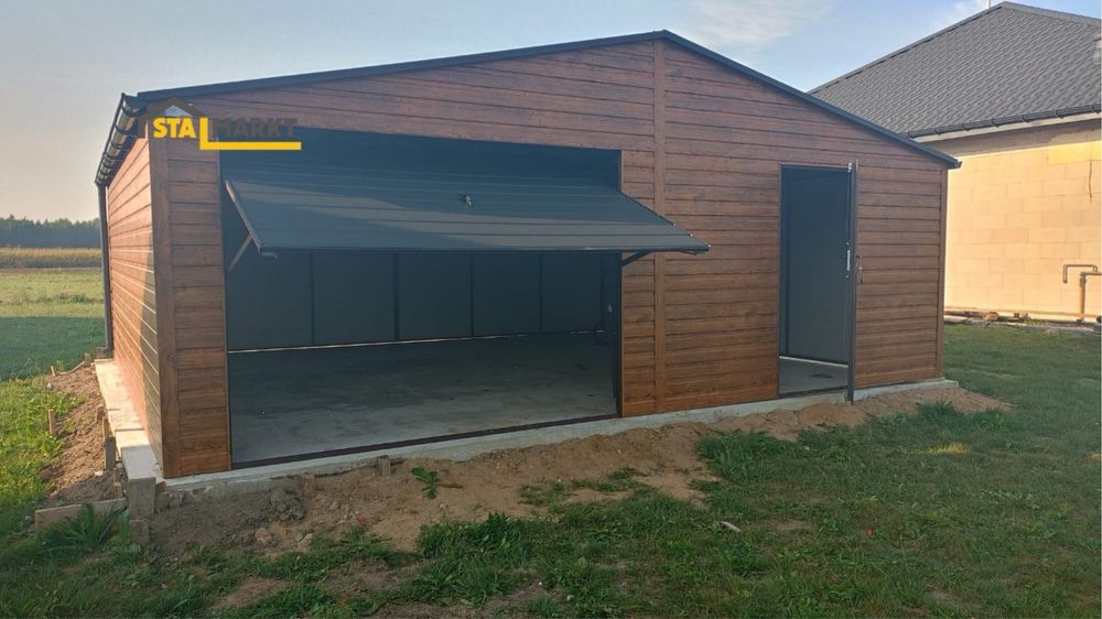Garaż blaszany 6x6 m – orzech mat –montaż w cenie!