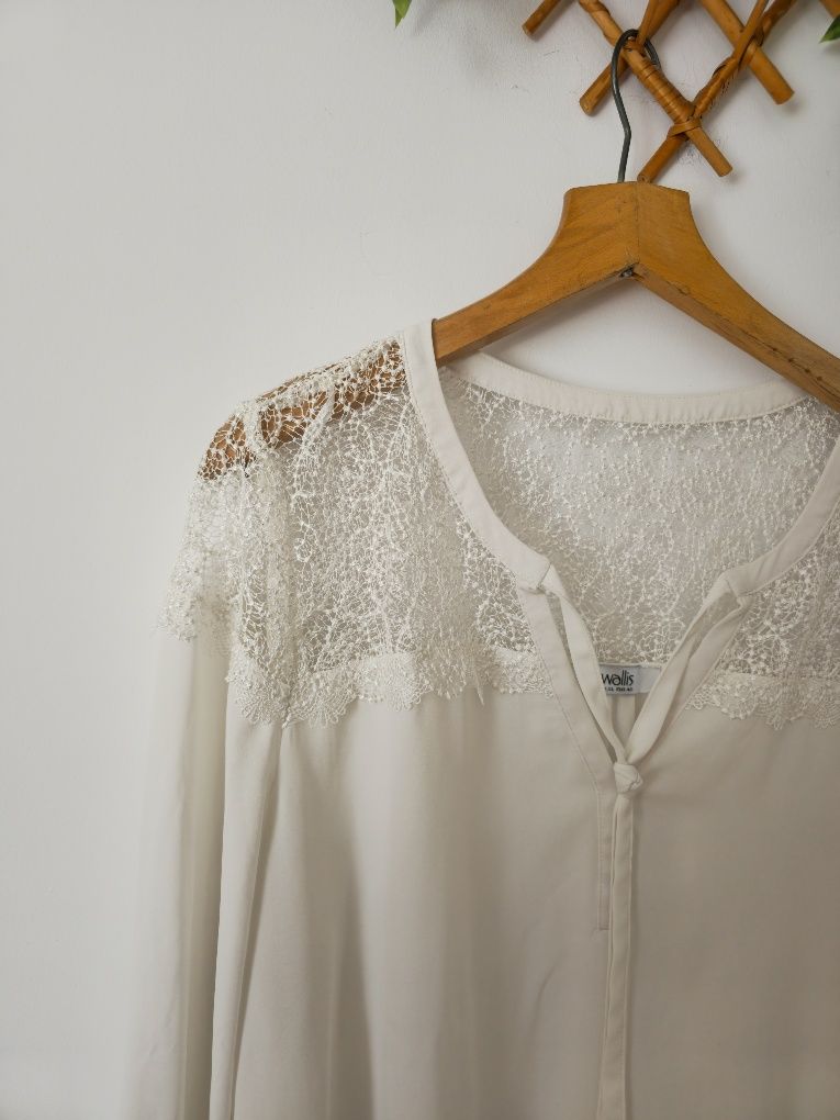 Jasna luźna koszula bluzka koronka elegancka Wallis XL