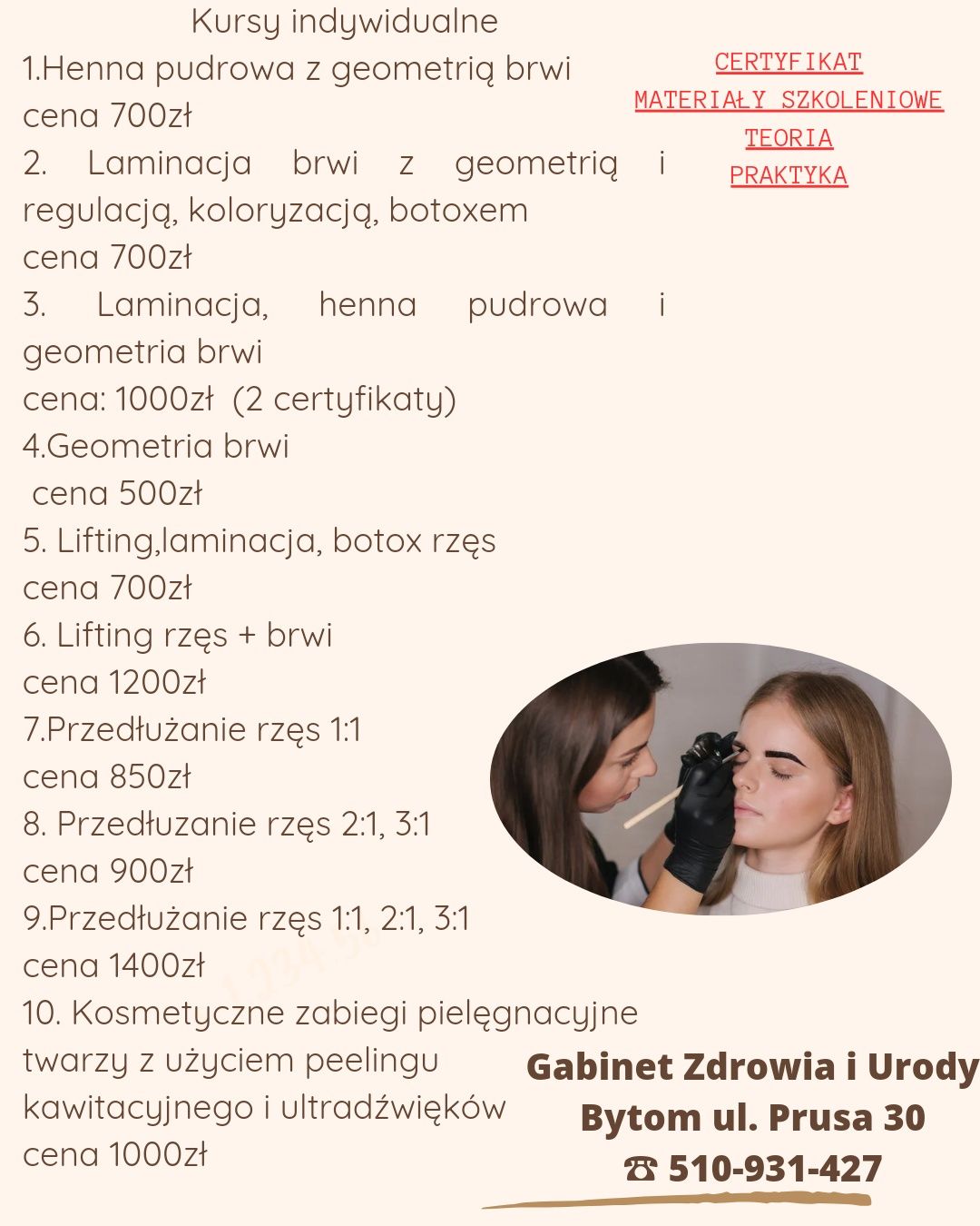 Kurs rzęsy 850 zł indywidualnie certyfikat