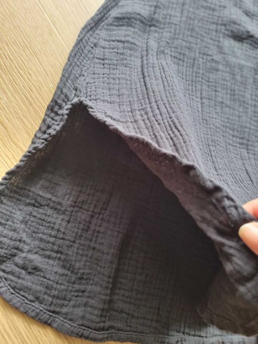 Czarna sukienka midi z muślinu długi rękaw M 38 długa sukienka muślin