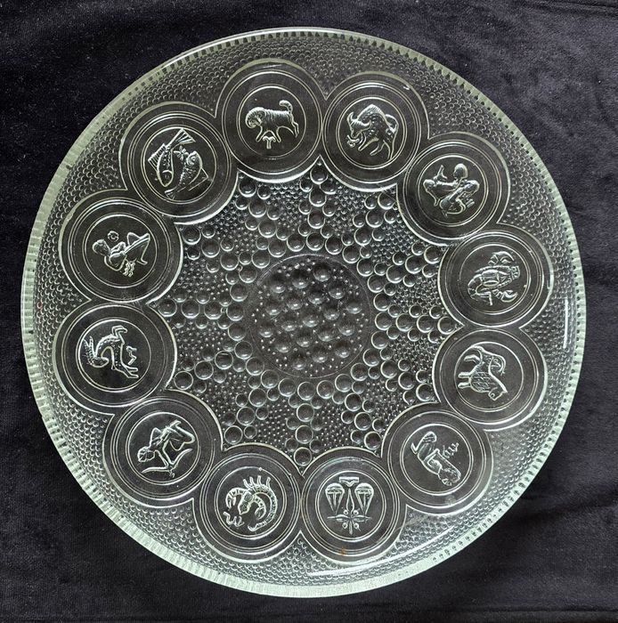 Talerz szklany znaki zodiaku huta szkła Ząbkowice