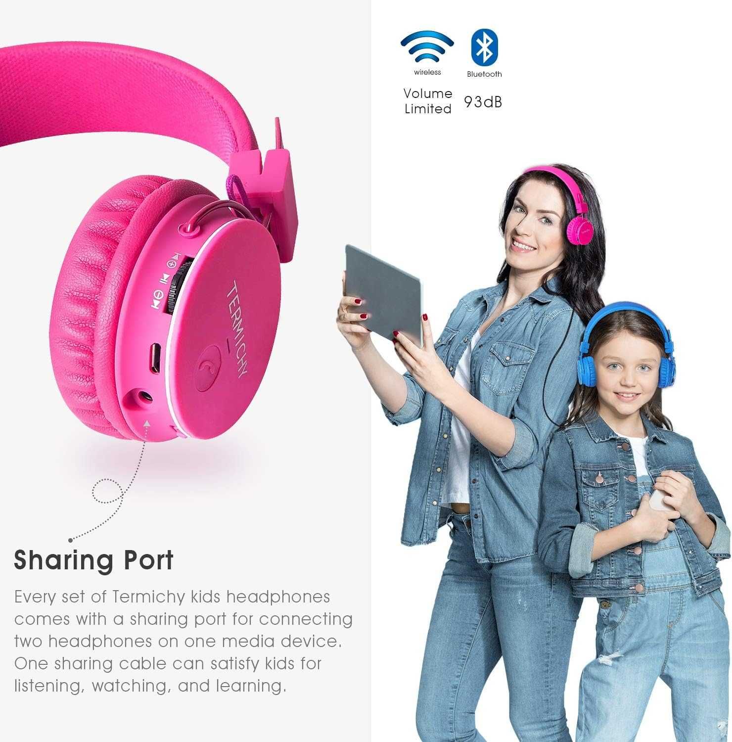 Termichy X2 bezprzewodowe Słuchawki Bluetooth dla dzieci AUX FM różowe
