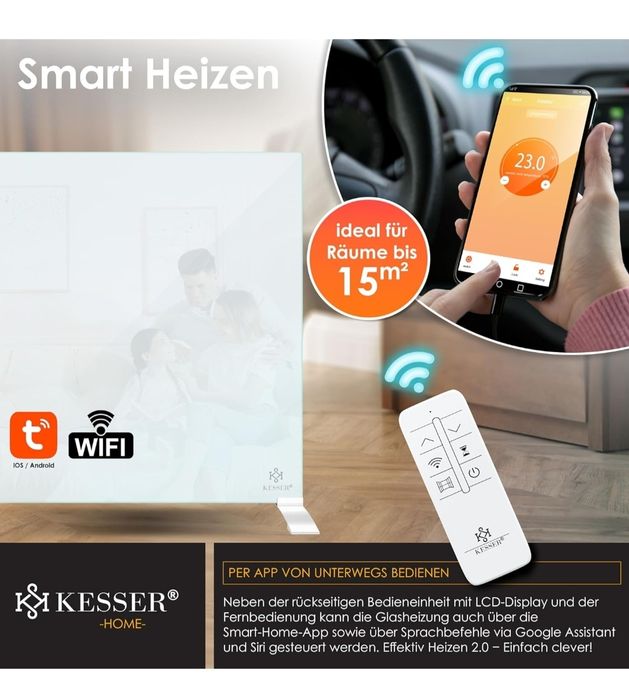 KESSER Grzejnik na podczerwień 600 W, konwektor szklany, 2 w 1