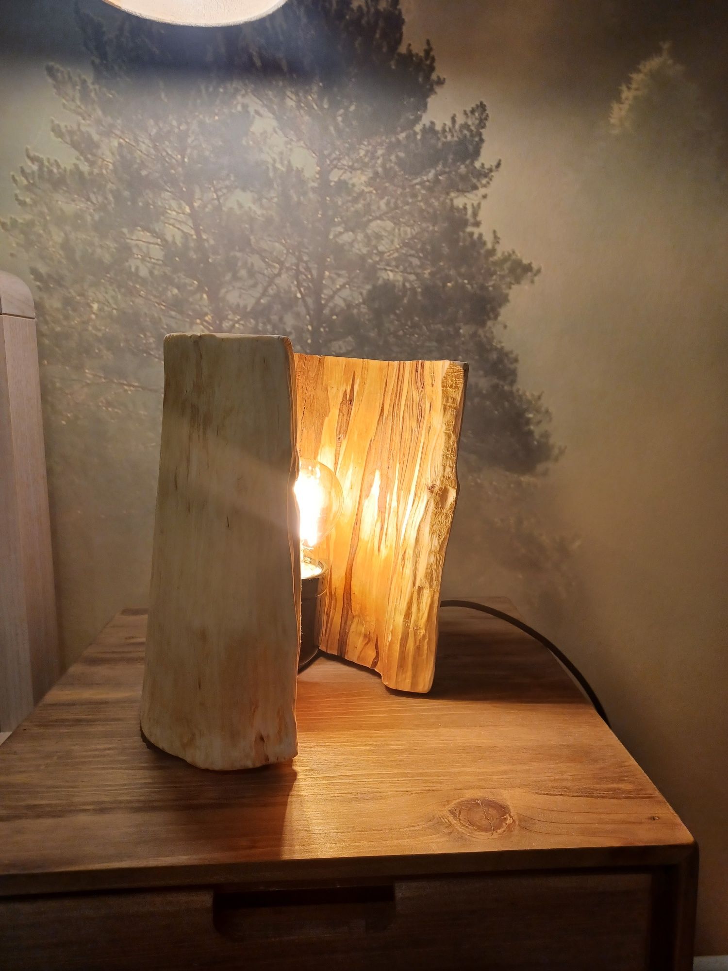 Lampa nocna drewniana Handmade