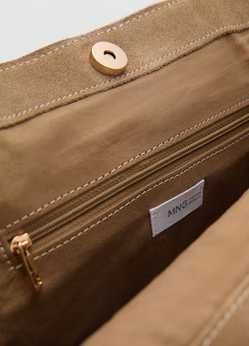 MANGO Torba torebka skórzana shopper brązowa skóra super fajna suwak