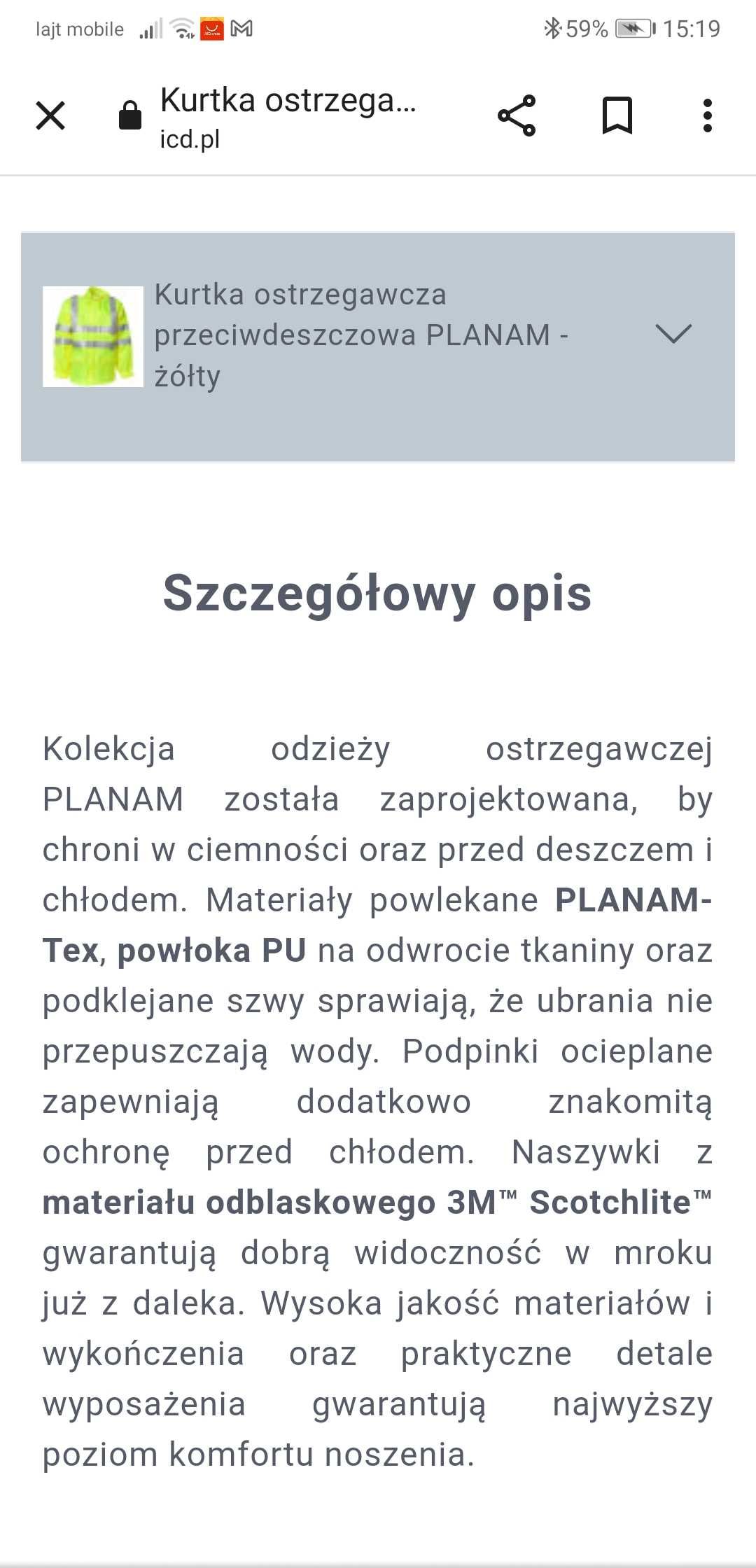 Kurtka ochronna, robocza - PLANAM, sygnalizacyjna