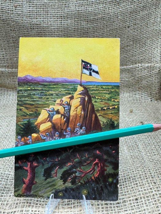 B617 pocztówka original wojsko Pruskie flaga feldpost 1916 ww1 LUX