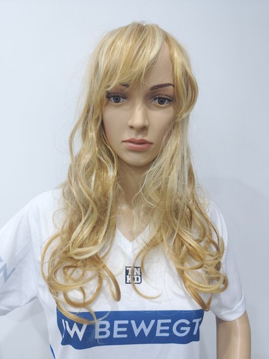 Nowa falowana peruka blond z grzywką + siateczka