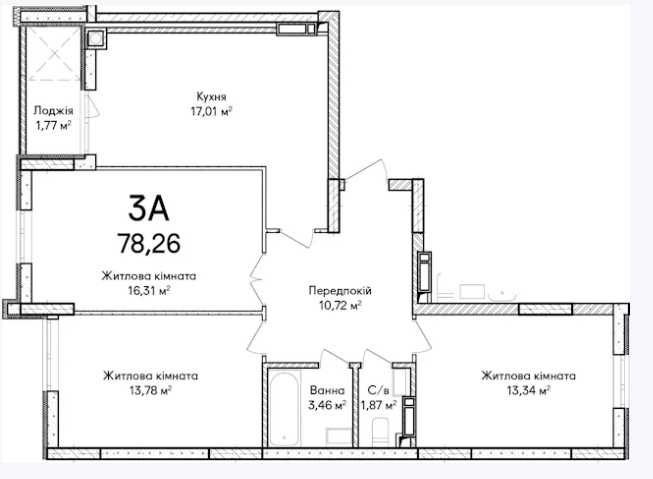 Продам 3 кімнатну квартиру з просторою кухнею 17,01 м² та лоджією.