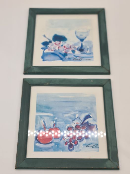 Par de quadros com impressão de aguarelas natureza morta