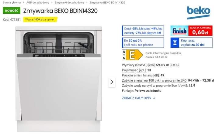 Zmywarka Beko nowa