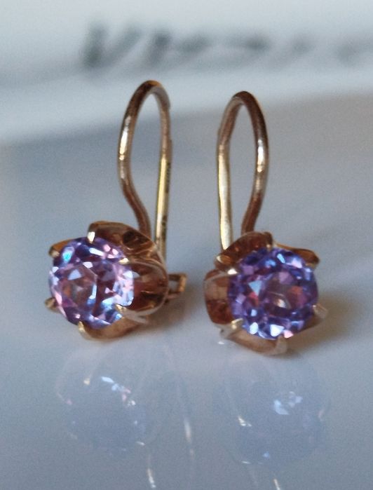 Золотые серьги с Александритом СССР Золоті радянські сережки