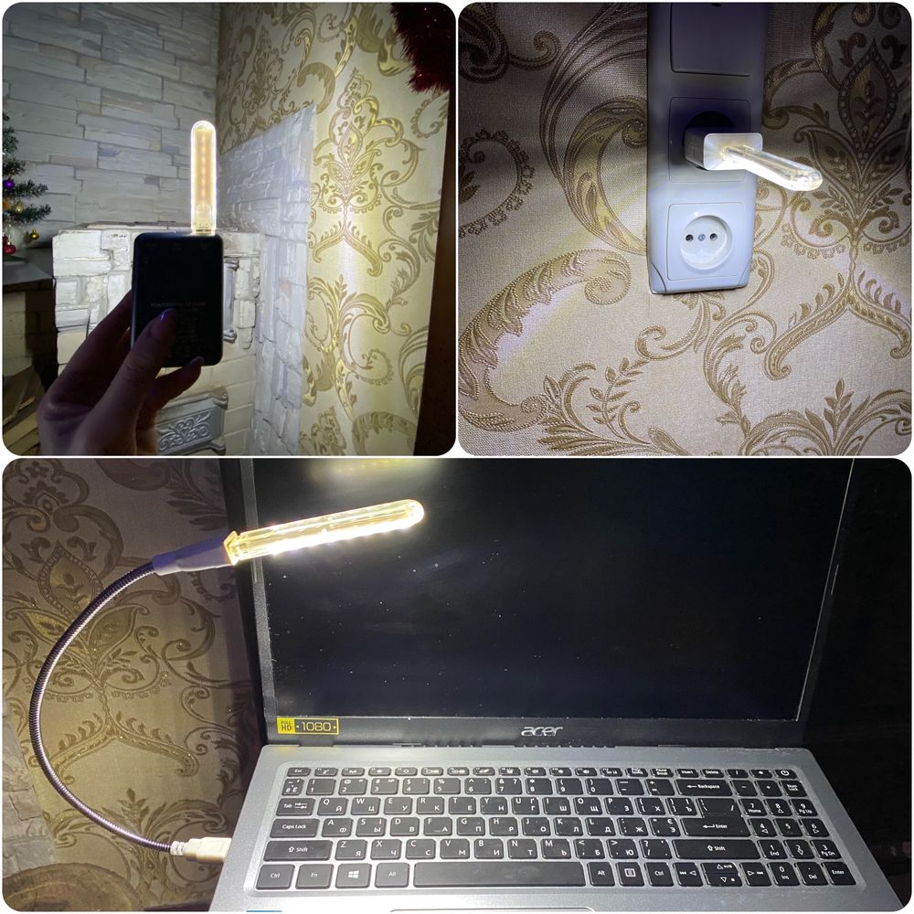 Портативный светодиодный USB фонарик, лампа 8 Led, ночник, светильник.