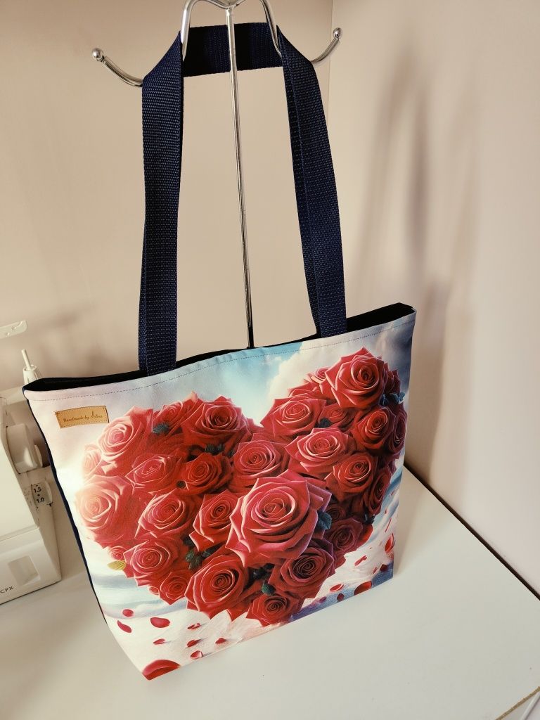 Torebka serce z róż shopper bag duża 45/45 torebka na dzień mamy