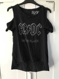 czarna koszulka bluzka z odkrytymi ramionami t shirt AC/DC