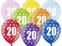Balony  gumowi z cyfrą "20" na urodziny, rocznicę lub jubileusz.