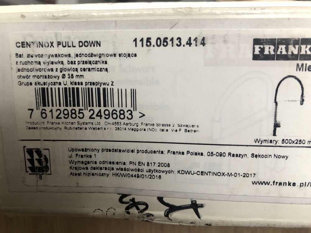 Bateria Franke Centinox Pull-Down (zamiana)