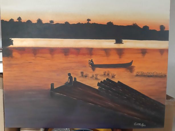 "Pôr-do-Sol em África" pintura a óleo