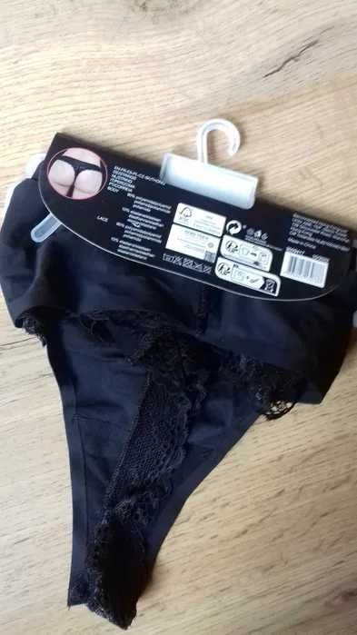 Majtki damskie stringi czarne + koronka XL 2 sztuki