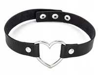 Zmysłowy Naszyjnik Choker Obroża Czarna Serce Skórzana Punkowa Rockowa