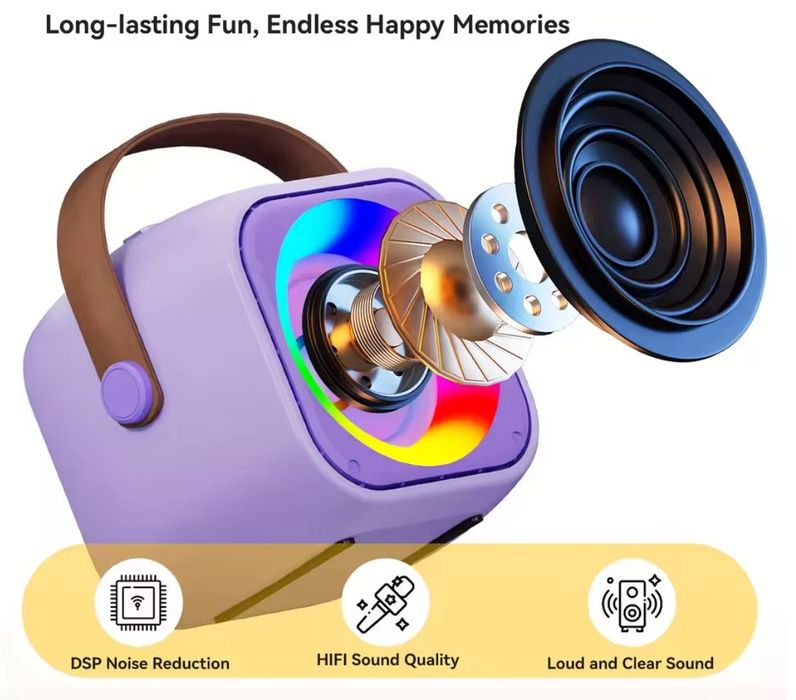 Głośnik Bluetooth Zestaw do karaoke 2 mikrofony USB-A/C AUX MicroSD