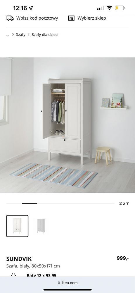 Szafa dla dziecka dzieci sundvik ikea biała