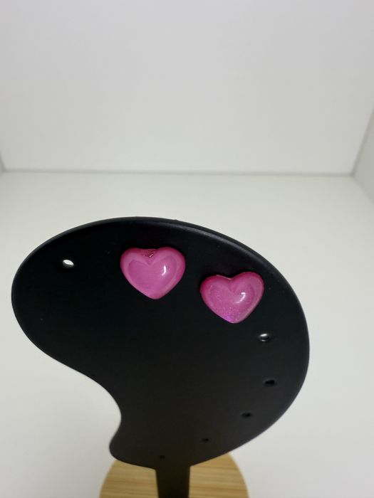 Kolczyki różowe serca różowe serce serduszka kolczyki wkręty