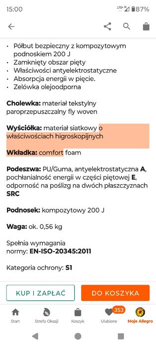 Obuwie robocze Super lekkie Galmag damskie Długość wkładki 25 cm.