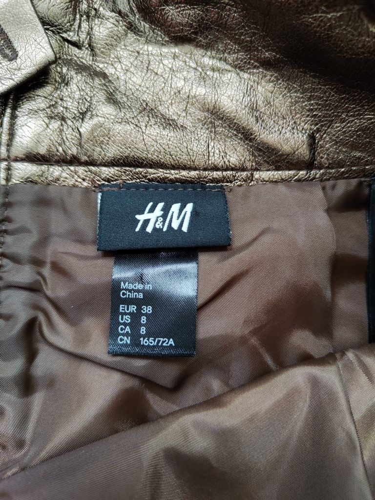 Spódniczka mini błyszcząca H&M z kokardą 38 M złota spódnica