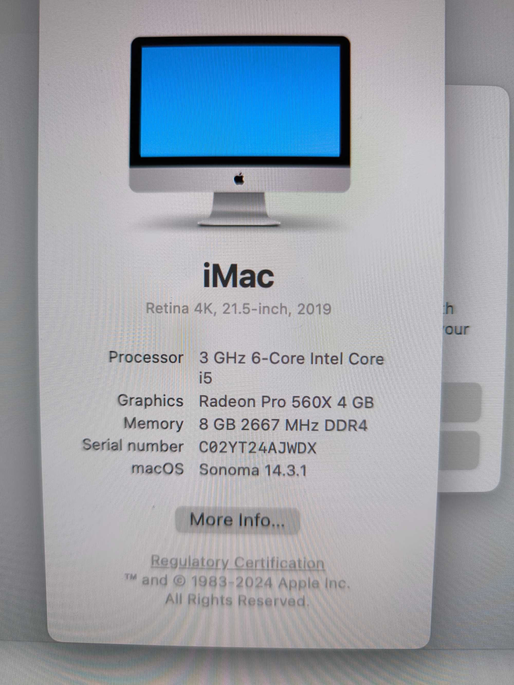 Apple iMac Retina 4K, 21.5, i5, 1TB 2019