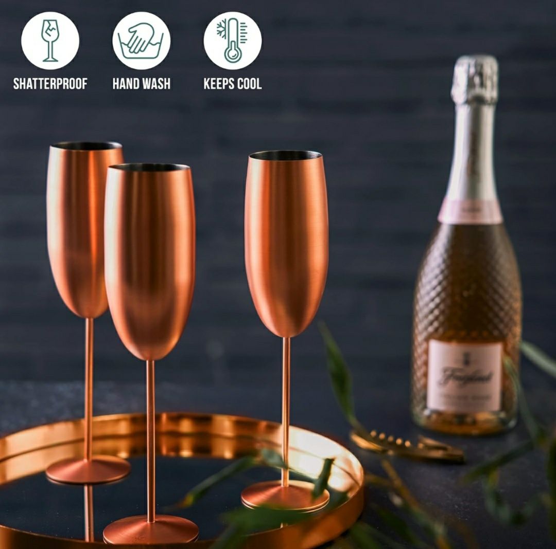 Kieliszki do szampana ze stali nierdzewnej matowe różowe złoto