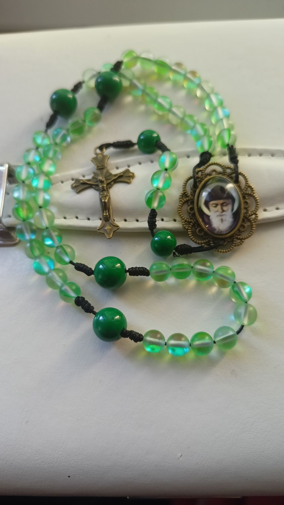 Różaniec w zieleni św. Charbel- handmade