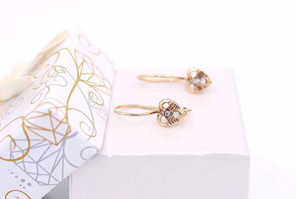 Złote kolczyki p.585/1,07g - serduszka z cyrkoniami