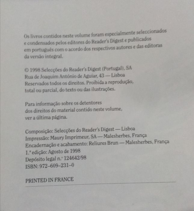 Livros condensados - Selecções do Reader's Digest - 4 obras / 1 volume