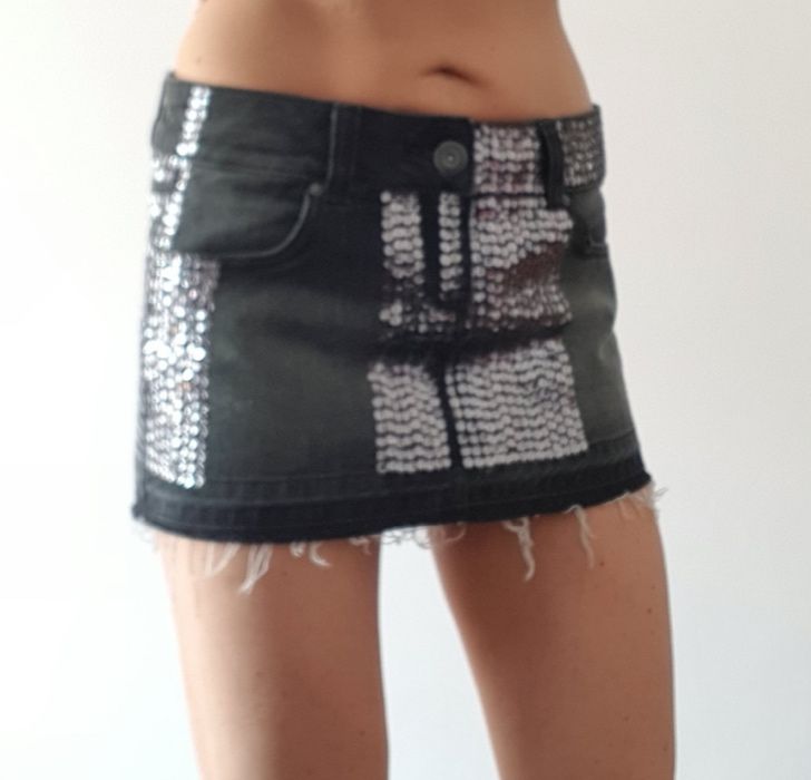 mini spodniczka jeans cekiny