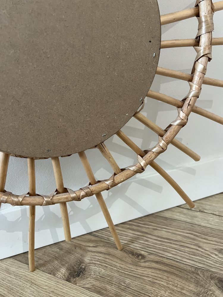 Lustro lusterko boho słońce bambus rustykalne beżowe dekoracja ścienna