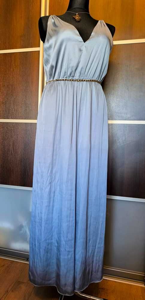 H&M długa elegancka satynowa sukienka