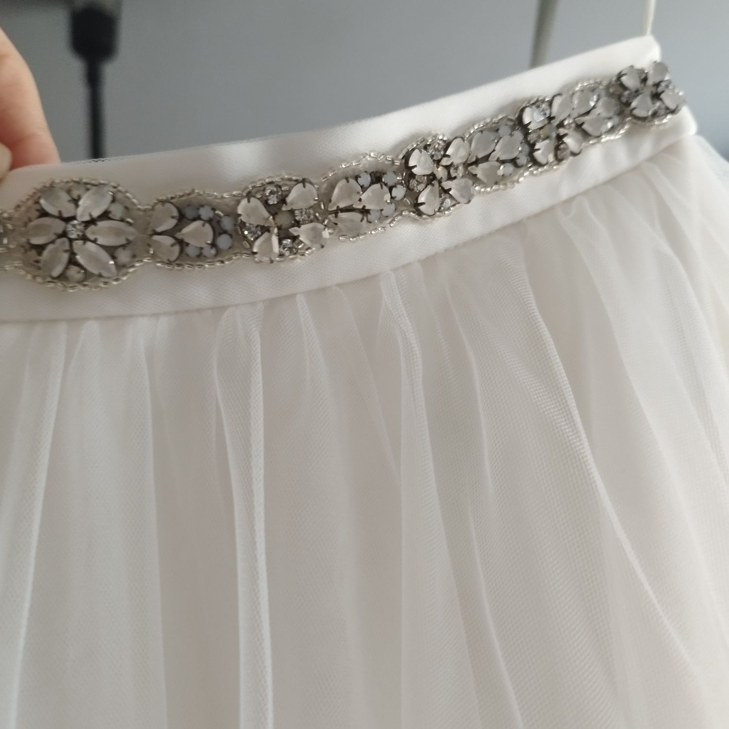 Spódnica ślubna s  zdobiona tiulowa lekka miękka kremowa