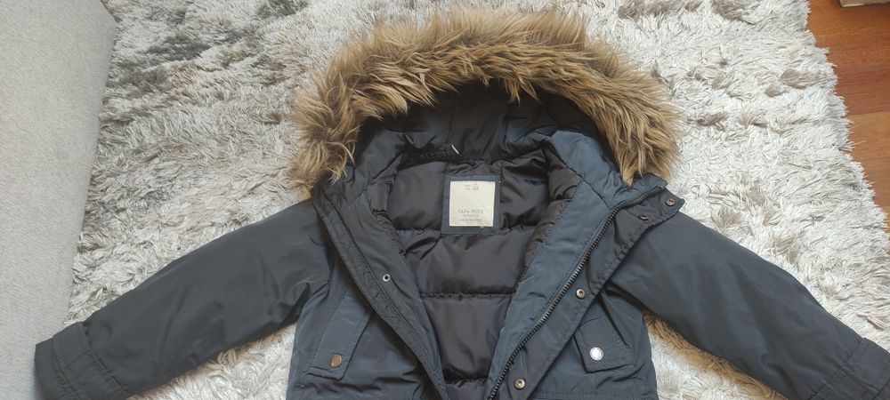 Kurtka zimowa chłopięca parka Zara 122 cm kaptur futro