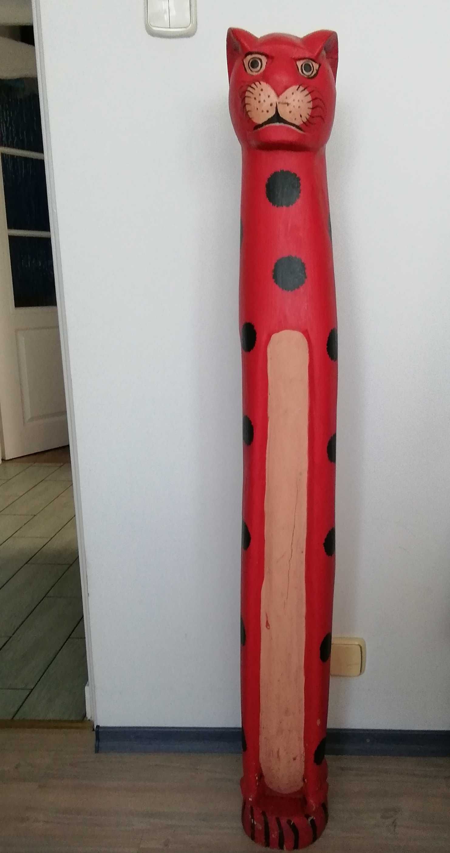 Figura KOT ręcznie rzeźbiony malowane drewno rękodzieło wys.125 cm