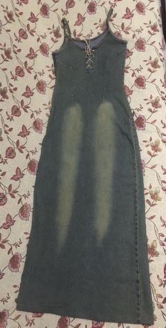 Джинсовый женский сарафан цвета хаки